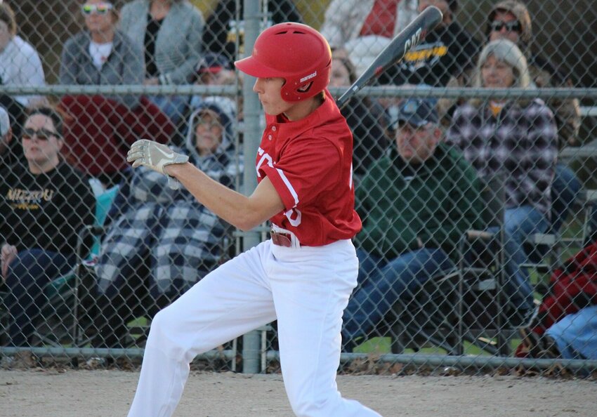 Lincoln senior Connor Lynde delivers a home run and five RBIs as part of a 10-9 defeat to Smith-Cotton JV on March 31 at Centennial Park in Sedalia.&nbsp;   PhotoCredit: Photo by Bryan Everson | Democrat