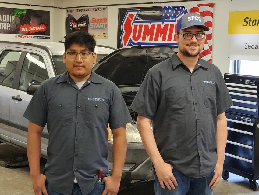 State Fair Community College students recently competed at the SkillsUSA Missouri Leadership and Skills Conference. Automotive Technology students, from left, Fernando Martinez and Jared Spratley.   Photo courtesy of State Fair Community College