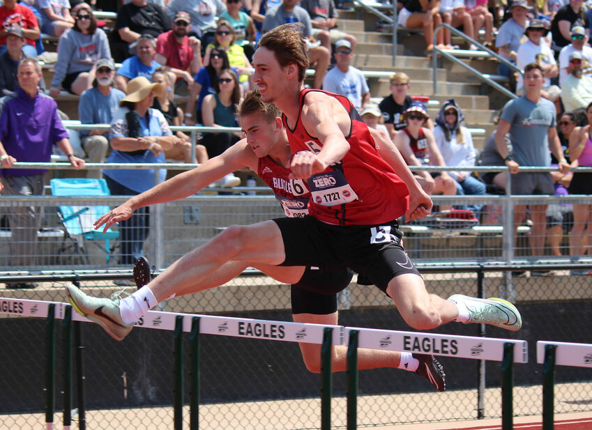 Tipton senior Johnathan Matchett competes in the Class 2 110-meter hurdles final on at Saturday in Jefferson City.   PhotoCredit: Photo by Bryan Everson | Democrat