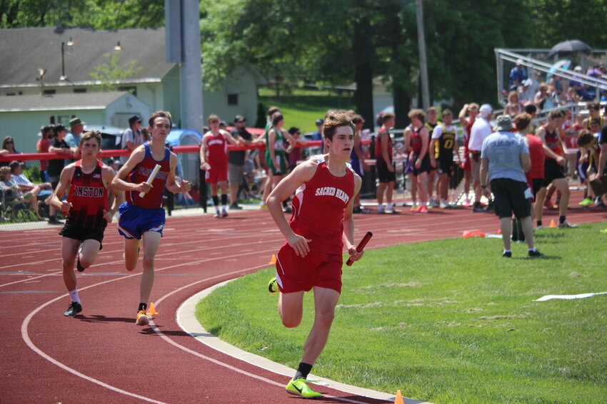 Sacred Heart&rsquo;s Max Van Leer runs as part of the Gremlins&rsquo; 4x800-meter relay team that took first place at Saturday's Class 1 Sectional 4 meet in Plattsburg.   PhotoCredit: Photo courtesy of Sacred Heart Athletics   &nbsp;