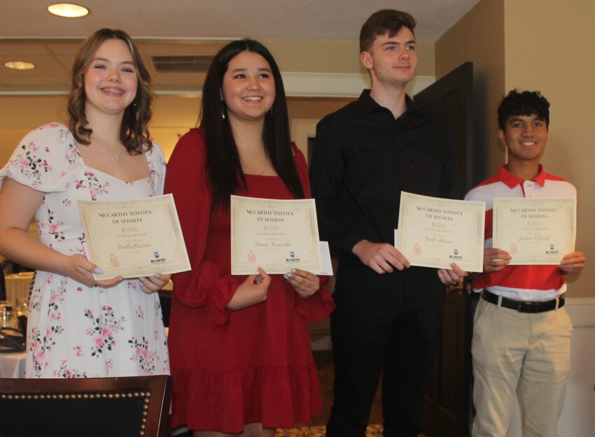 The 2023 recipients of the McCarthy Toyota Scholarship, from left: Caitlin Carrico, Laura Granados, Cade Brown and Jaden Velando.   Photo courtesy of Sacred Heart School