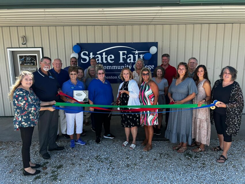 Members of State Fair Community College, the SFCC Board of Trustees and area residents cut the ribbon for the State Fair Community College &ndash; Benton County office located in Lincoln.   Photo courtesy of State Fair Community College
