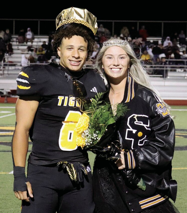 At halftime oduring the Smith-Cotton High Homecoming football game against Helias on Friday, Oct. 13, senior Grace West was crowned Homecoming queen and senior Mylan Hawkins was named Homecoming king. Princess, not shown, was Stephanie Diaz. Student votes determined the winners.   Photo courtesy of Sedalia School District 200
