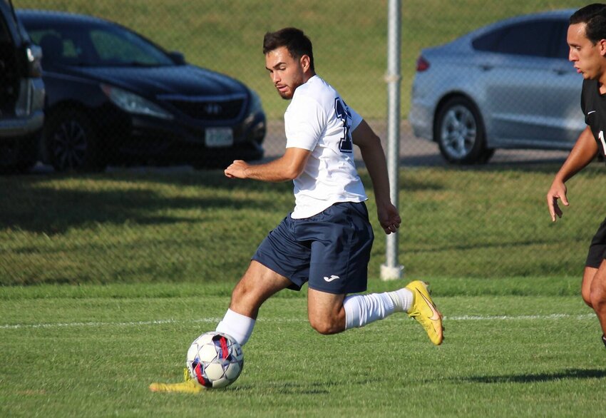Pictured here in a home match on Sept. 9 in Sedalia, State Fair Community College's Oscar Garcia controls the ball in the team's own half. Garcia scored in Tuesday's 3-2 victory on the road.   PhotoCredit: Photo by Bryan Everson | Democrat