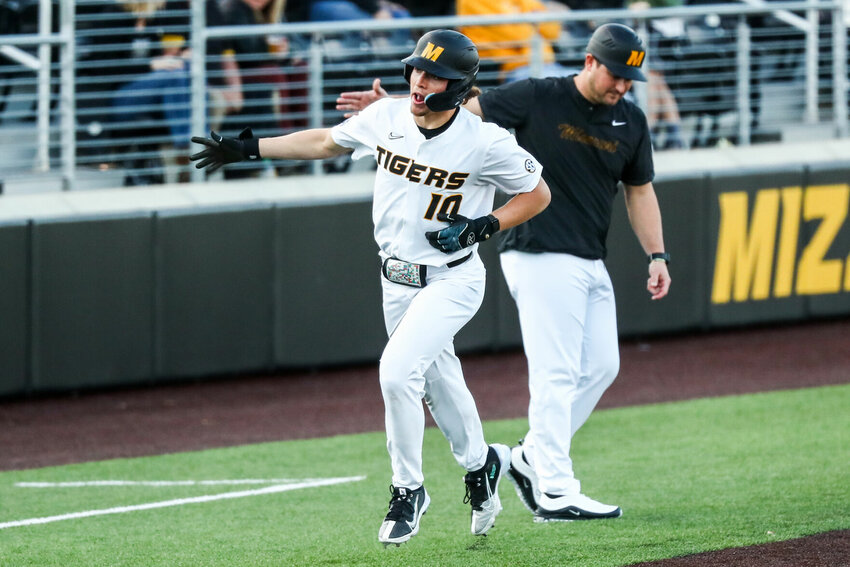 Mizzou's Jackson Beaman rounds the bases after his first career home run hit against SLU at Taylor Stadium in Columbia, MO. on Tuesday, March 15, 2022.   PhotoCredit: Photo by Hunter Dyke | Mizzou Athletics