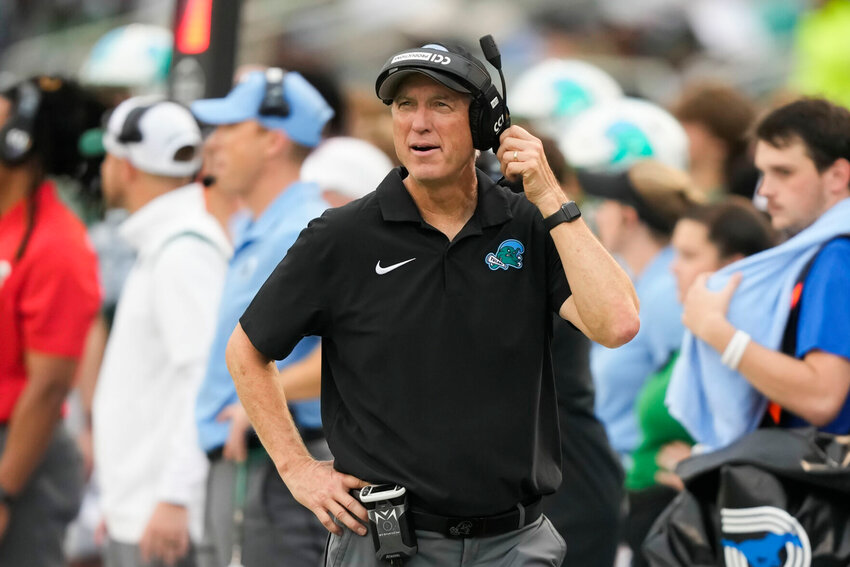 Tulane head coach Willie Fritz watches from the sideline during the first half of the American Athletic Conference Championship NCAA college football game against SMU, Saturday, Dec. 2, 2023 in New Orleans.   PhotoCredit: Photo by Gerald Herbert | AP Photo