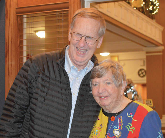 The late Betty Hopkins stands with Ed Watkins in 2015. Hopkins and Watkins developed the Sedalia FIT Program, which allowed local high school students to have a 40-hour internship with local businesses.   File photo by Hope Lecchi | Democrat