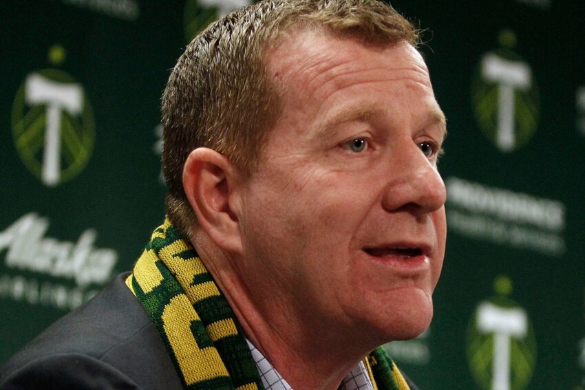 Then-Portland Timbers team president and general manager Gavin Wilkinson speaks during an MLS soccer press conference in Portland, Ore., Monday, Jan. 8, 2018. Sporting Kansas City has agreed to part ways with sporting director Gavin Wilkinson after only eight days, citing an &ldquo;impassioned response from our fans&rdquo; regarding the controversial hire, the team announced Friday, Jan. 19, 2024.   PhotoCredit: File photo by Sean Meagher | The Oregonian via AP
