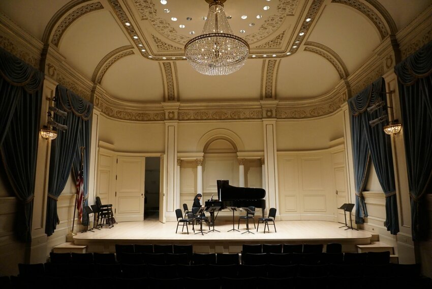 University of Central Missouri Piano Area Coordinator and Director of the Community Music Program Dr. Mia Kim rehearses on Tuesday, Jan. 30, at the Weill Recital Hall inside Carnegie Hall in New York.   Photo courtesy of Dr. Mia Kim