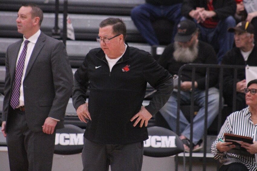Central Missouri head coach Dave Slifer coaches the Jennies against Lincoln on Feb. 3, at the Multipurpose Building. Slifer picked up his 800th career win against Missouri Southern on Saturday, Feb. 10, in Joplin.   PhotoCredit: File photo by Joe Andrews | Star-Journal