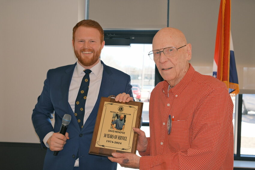 Sedalia Mayor Andrew Dawson, left, proclaimed Friday, March 1, 2024, as Lion David Menefee Day for the City of Sedalia to mark Menefee's 50 years with the Sedalia Lions Club.


Photo by Chris Howell | Democrat