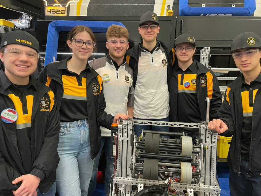 On Saturday, March 9 at the FIRST Robotics Central Missouri Regional, Smith-Cotton's Team SCREAM joined forced with Wentzville Ratchet Rockers for the win, ensuring the teams move on to the FIRST World Championships next month in Houston. From left, Parker Ellison, Morgan Withers, Parker Brown, Ziek Barth-Fagan, Jaimeson Severa and Nolan Frankum.   Photo by Chris Howell | Democrat