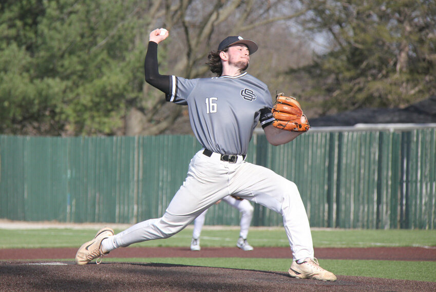 Senior Jonathen O&rsquo;Connell pitches against Warsaw during the Smith-Cotton baseball jamboree March 13. O&rsquo;Connell picked up two wins during the Chattanooga Central Invitational Tournament last weekend.   File photo by Jack Denebeim | Democrat
