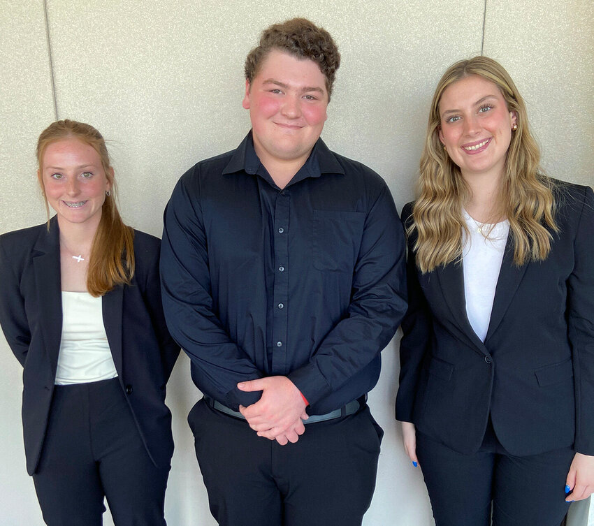 The Smith-Cotton High School Constitutional Law team, from left, Eleanor Holiway, Chris Boehm and Lauren Homan, placed fourth in the Show Me the Constitution competition.   Photo courtesy of Sedalia School District 200