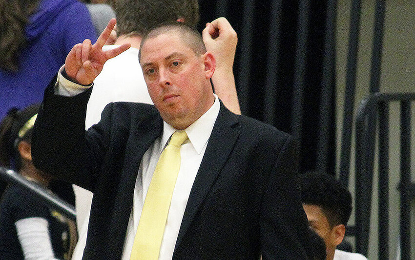 Brennan Scanlon coaches his team from the sidelines. Scanlon is returning to Smith-Cotton to coach the Tigers boys basketball program. He had a record of 34-17 with two conference titles from 2014-16.   Photo courtesy of Sedalia School District 200