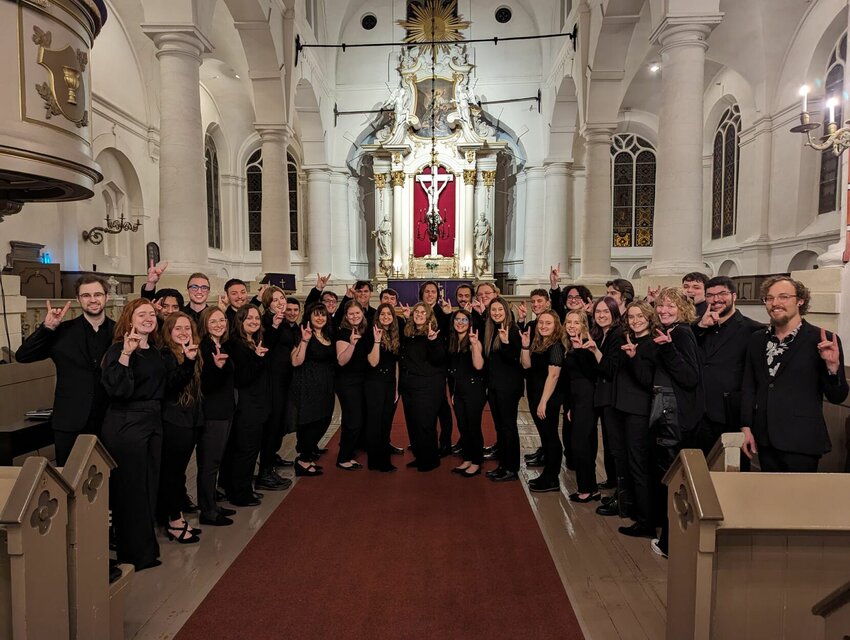 The concert choir performed for a packed house in a joint concert with a choir with the University of Latvia.