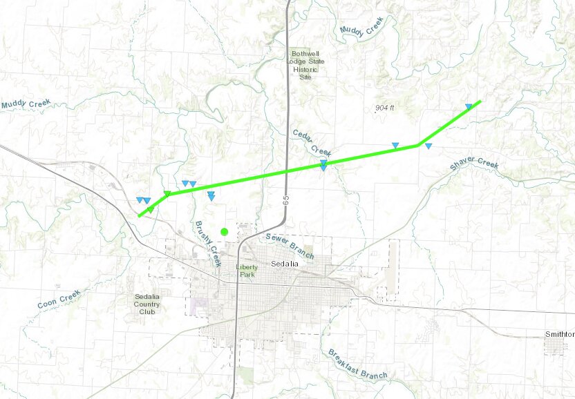 This graphic shows the path of an EF-1 tornado through Pettis County during severe weather Tuesday, May 7.   Graphic courtesy of the National Weather Service