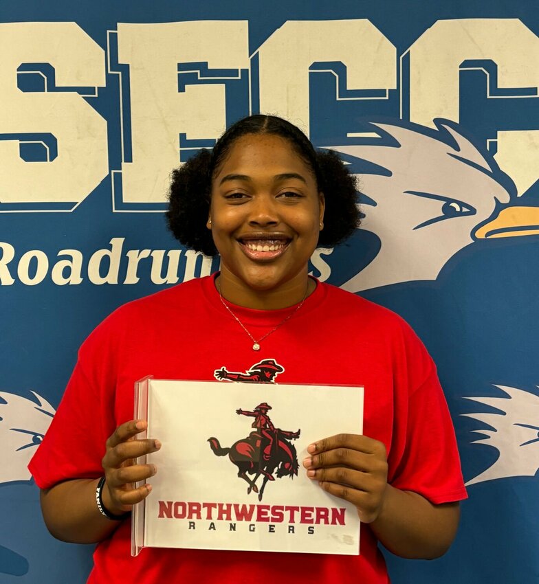 State Fair Community College sophomore Jaida Shipp celebrates signing her letter of intent to transfer to Northwestern Oklahoma State University in her Rangers gear Tuesday, May 14.   Photo courtesy of Nicole Collier