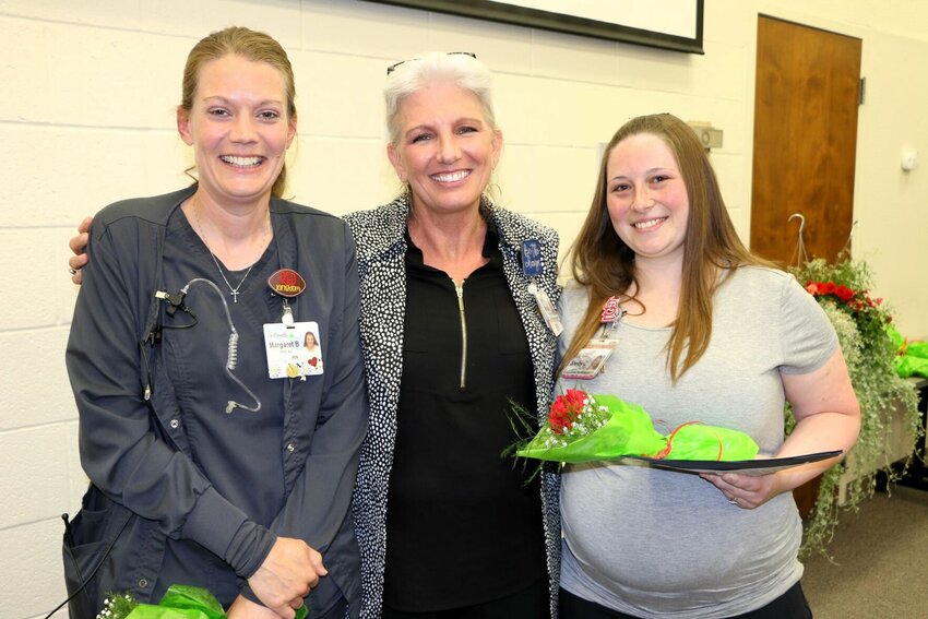 Bothwell Regional Health Center honored nursing staff at its annual Nurse Awards ceremony. From left, Margaret Benson, RN, Nurse of the Year; Chief Nursing Officer Michele Laas; and Shelby Osburn, Emergency Department technician, Nursing Support Person of the Year.   Photo courtesy of Bothwell Regional Health Center