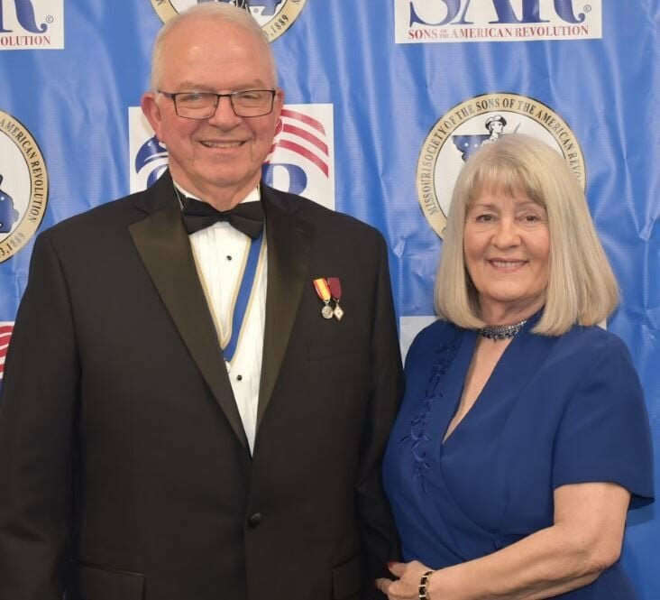 Gene and Marilynn Henry pose for a photo while attending the Missouri Society of the Sons of the American Revolution Conference in 2024.   Photo courtesy of Gene and Marilynn Taylor Henry
