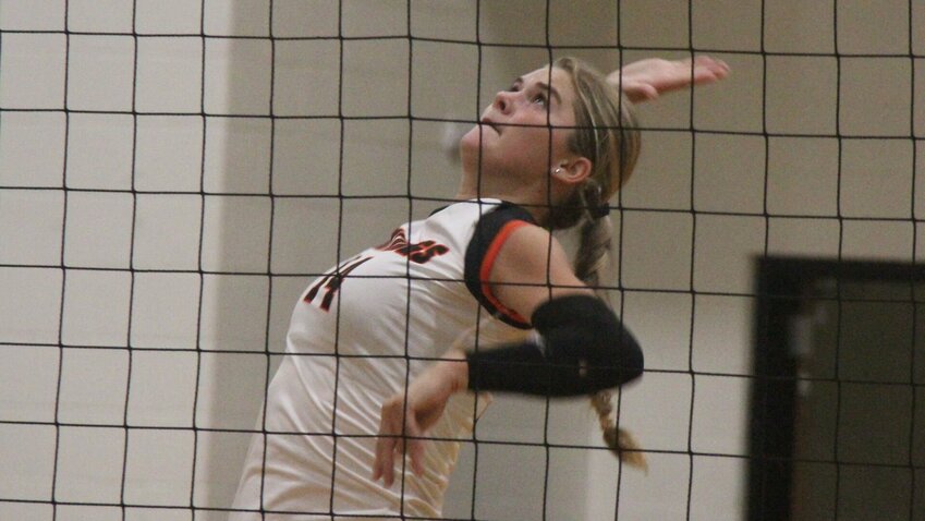 Northwest junior Gabby Meyer leaps up for a kill during the match against La Monte Tuesday, Sept. 17. Meyer was an All-State selection last season.


Photo by Jack Denebeim | Democrat