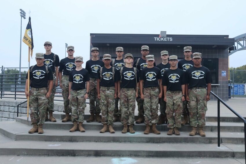 Male Team pictured from left: First row: Phillip Chastain, Isaiah Dixon, Juan Nandho, Dakota Malloy, Corben Wood, Ethan Smith and Erick Nandho. Second row: Grady Hansen, Jude Perry, Dontae Ramirez, Thomas Grable, Demarius Wolfe, Khole Doyle and Ancelmo Murguia.&nbsp;   Photo courtesy of Smith-Cotton JROTC