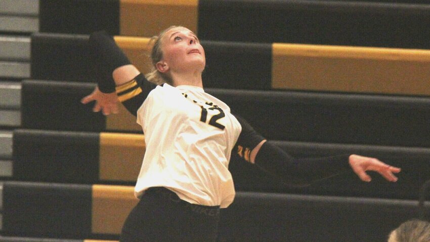 Smith-Cotton junior Alle Case spikes the ball over the net during the match against California Tuesday, Sept. 10. The Lady Tigers have reached double-digit wins for the first time since 2019.&nbsp;   File photo by Jack Denebeim | Democrat