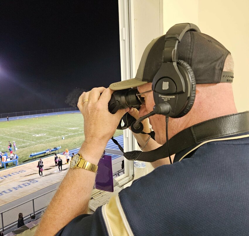 KMMO play-by-play broadcaster Greg Schmidt uses binoculars to scan the field during the Concordia and Sweet Springs 8-man football game Friday, Oct. 18. The broadcast was Schmidt’s 6,000th career game.


Photo courtesy of Levi Sims