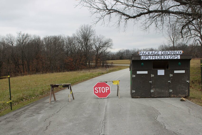 Closed on Nov. 5, 2024, the north side of Bothwell Lodge State Historic Site remains off limits to the public. Asbestos Removal Services, Inc continues to abate the lodge&rsquo;s original shingles as Missouri Builders Services installs a polymer-based product and restores the roof&rsquo;s structural integrity.   Photo by Kayla Nilges | Special to the Democrat