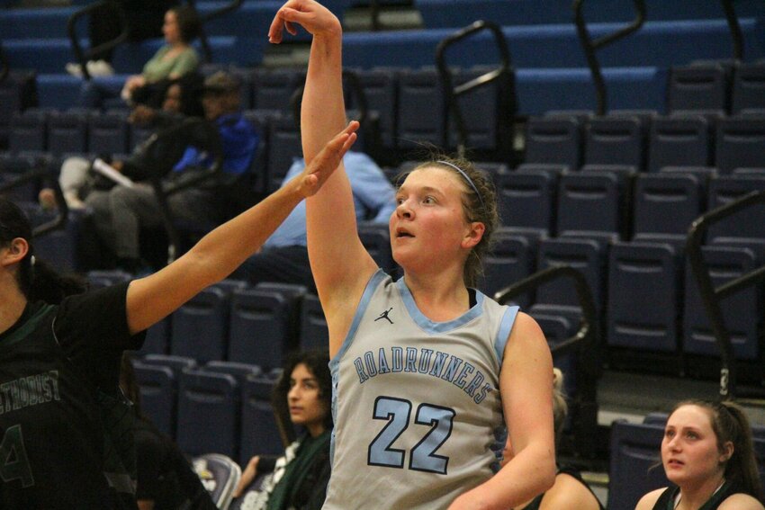 State Fair Community College freshman Malia Rodgers drains a 3-pointer against Central Methodist University's reserve team Tuesday, Dec. 3. Rodgers had 13 points and went 5-for-5 from the field and 3-for-3 from deep against Mineral Area College on Saturday, Feb. 22.&nbsp;   File photo by Jack Denebeim | Democrat