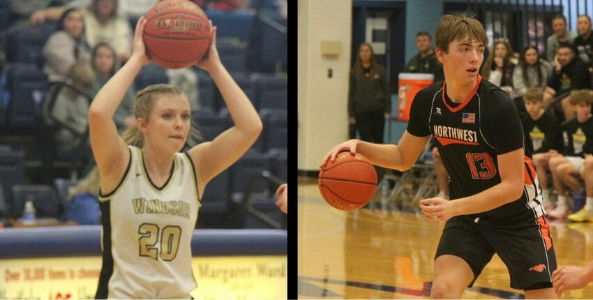 Windsor senior Dani Ashby, left, and Northwest senior Tanner Johnson were both named All-Kaysinger Conference First Team players on Wednesday, March 12.   File photos by Jack Denebeim | Democrat