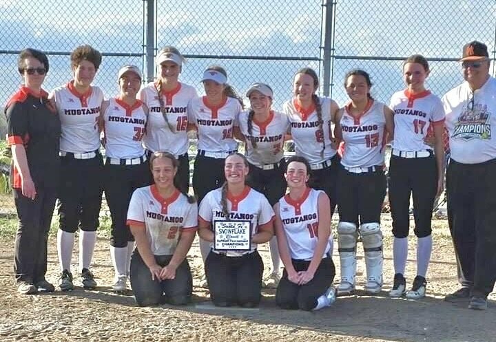 The Northwest softball team celebrates winning the Santa Fe Snowflake Classic on Saturday, March 29. The Lady Mustangs outscored their opponents 40-0 over four games to claim the title.&emsp;Photo courtesy of Brandy Johnston