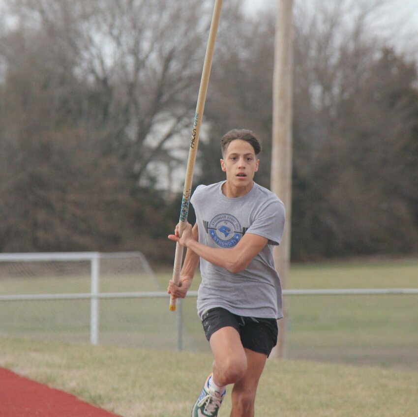 Cole Camp's Makiah Murguia practices his timing on the pole vault during practice last season.   File photo by Jack Denebeim | Democrat