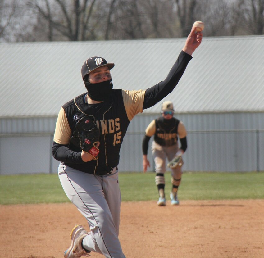 Windsor's Conner Barnes pitches the ball during a game against Pleasant Hill last season.&nbsp;Barnes pitched 7 1/3 innings, allowed one run on five hits, walked one and struck out 10 in the Greyhounds' 2-1 win over Otterville on Thursday, April 10.   File photo by Jack Denebeim | Democrat