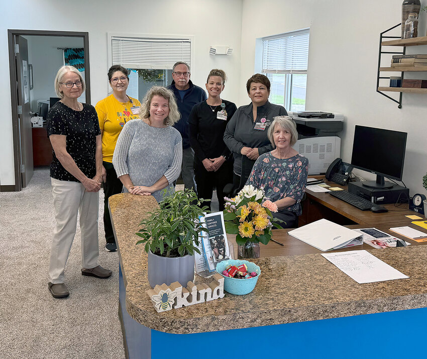 Mercy Services United staff pose for a photo on Thursday, April 17. From back row left are Carol Turner, volunteer, Debbie Feels, with the Pettis County Health Center, Bill Turner, with the Mercy Rest Stop Coalition, and Courtney Staus and Leslie Harris, both with Bothwell Regional Health Center; front row from left are Rachelle Simon, United Way of Pettis County, and Linda Grandfield, volunteer.