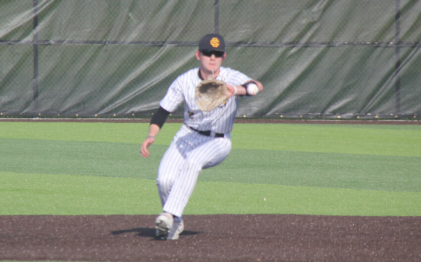 Smith-Cotton junior Cooper Woolery fields a ground ball during the game against Jefferson City on Tuesday, April 22, at the Jennie Jaynes Activities Complex.