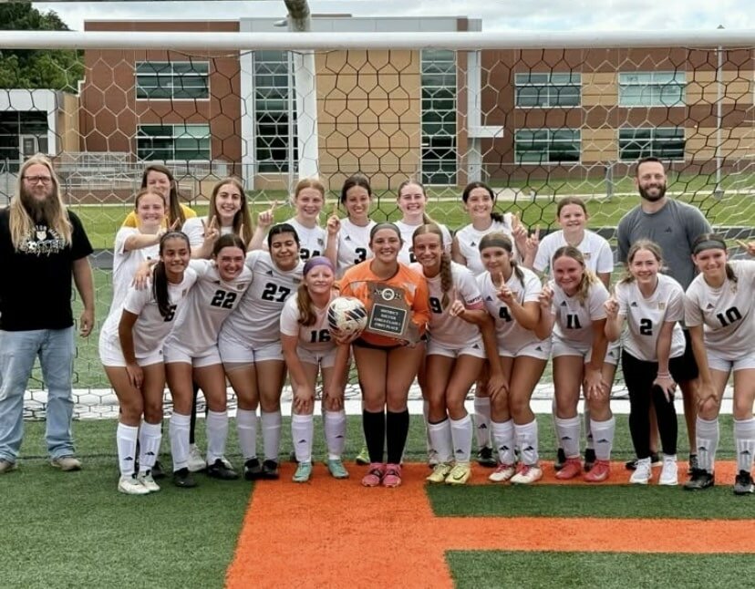 Smithton girls soccer celebrates winning the Class 1 District 3 championship after a 1-0 win over Crocker on Saturday, May 24, in Waynesville.