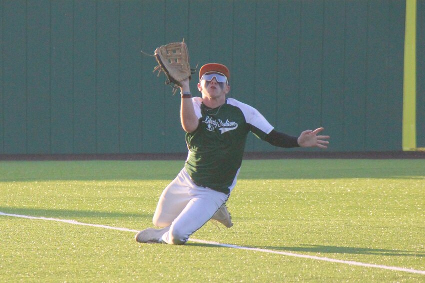 Northwest&rsquo;s Gage Killion dives to make a catch during the first-annual Sedalia-area All-Star Game on Thursday, June 19, at Liberty Park Stadium.