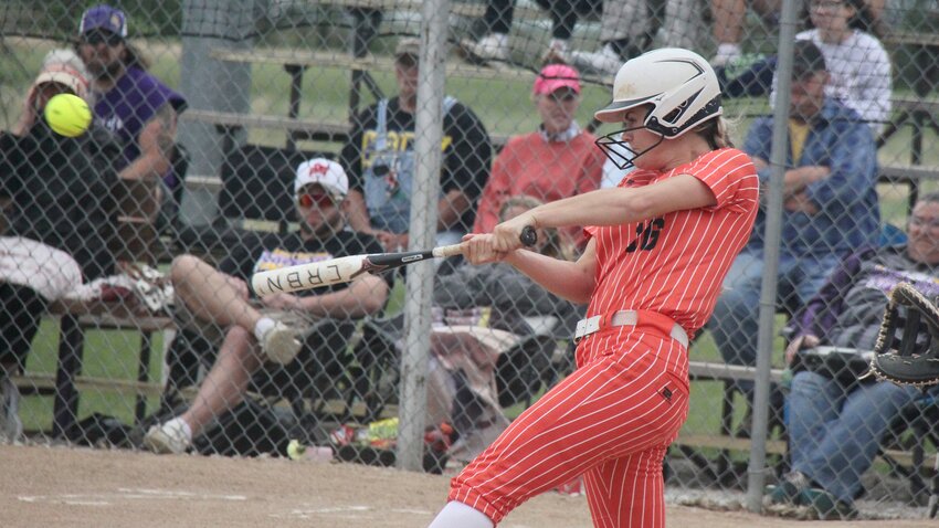 Northwest senior Gabby Meyer hits the ball during a game against Green Ridge on April 23. Meyer was recently named to...