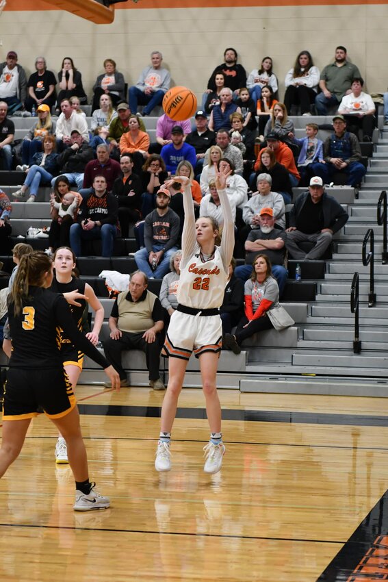 Kaegan Young (22) pulls up for two of her 16 points in Friday's win.