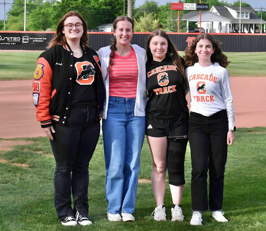 Cascade Track & Field Seniors (from left to right), Juliana Anderholt, Hailey Giel, McKenzie Hensel, and Grace Wilder were recognized on Monday night.