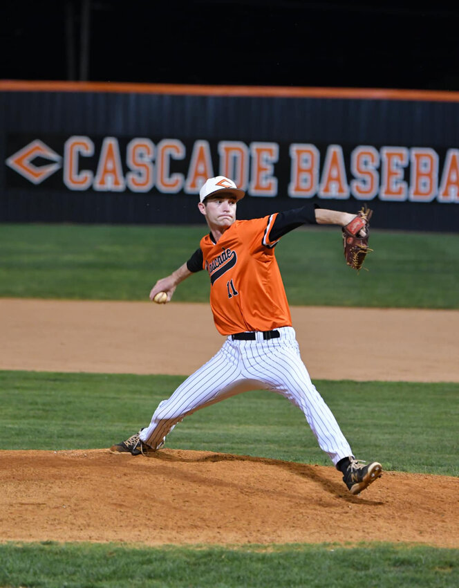 Zach Crosslin (11) kept Cannon County's offense in check across 3.1 IP on Sunday night before exiting with an injury.
