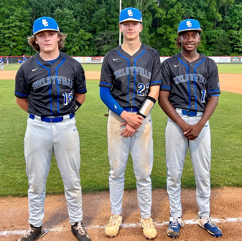 Three Golden Eagles were named All-District 6 4A for their performance this past season. Earning awards for Shelbyville are (from left) Caden Thomas, Carston Williams and Jarius Brown.