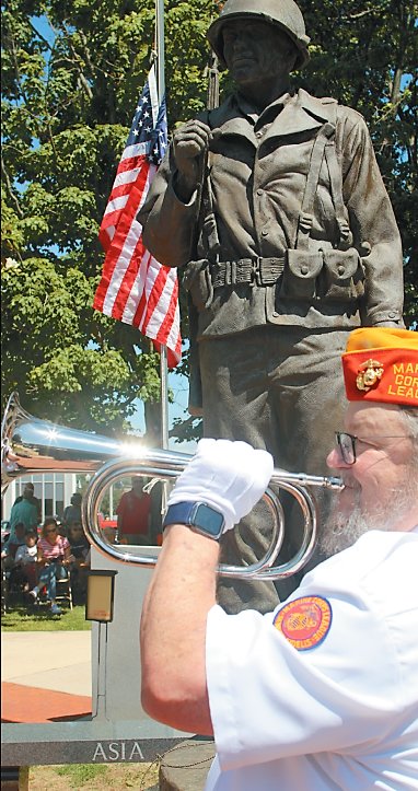 A Memorial Day ceremony was held on the public square on Monday to honor those in military service who have passed. Several veterans organizations were represented. This bugler, seen here prior to the ceremony, closed the  ceremony with a performance of &ldquo;Taps.&rdquo;