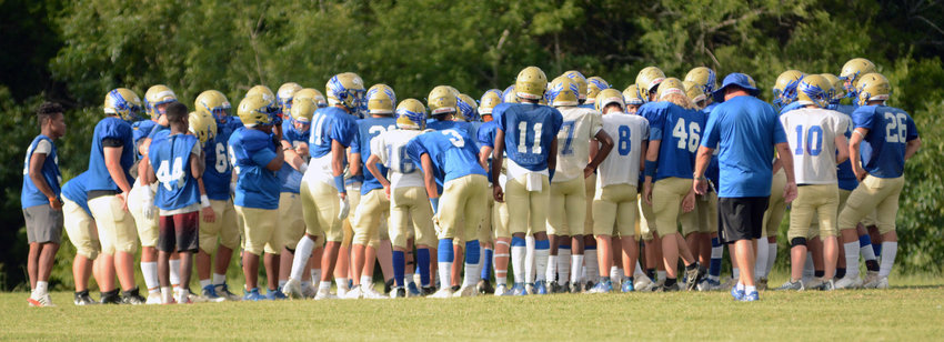 Shelbyville Central's Golden Eagles hosted a scrimmage with Rockvale on Friday evening. Both teams scored two touchdowns with the varsity players on the field. Sophomore Rocky Chandler scored on a 75-yard run for the Eagles with Sidney Porter intercepting a pass and returning it for a touchdown for the Eagles.