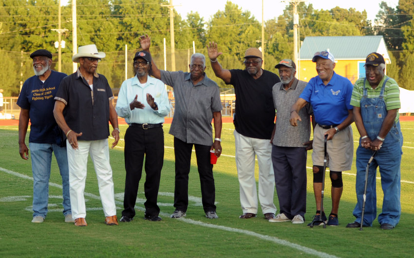 Prior to kick off against Marshall County on Thursday night, Shelbyville Central honored several Bedford County Training School football players. Those in attendance were John W. Singleton, Leonard Singleton, Joe Frazier, TJ Frazier, Lawrence E. Peterson, James Claybourne, Edward King and Larry Roberson.