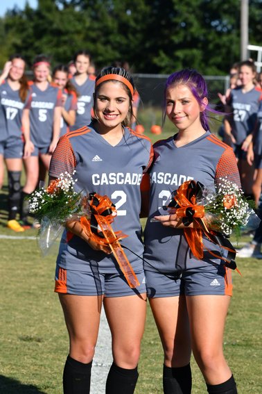 Cascade honored their two seniors, Abby Lamb (2) and Ashton Fields (3), before their game against Forrest.