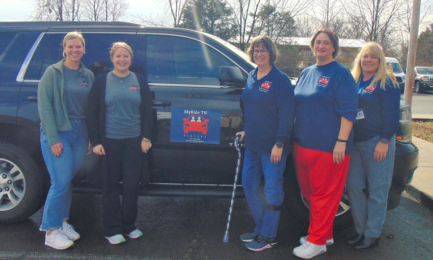 From left, First Lady&rsquo;s Communications Director Sutherland Shrader, Director of Policy &amp; Special Projects Ella Watkins, MyRide Bedford coordinator Robin Vaickus, Shelbyville Senior Center Director Sonia Miller, and Assistant Director of Aging &amp; Disability Programs Robin Rochelle.