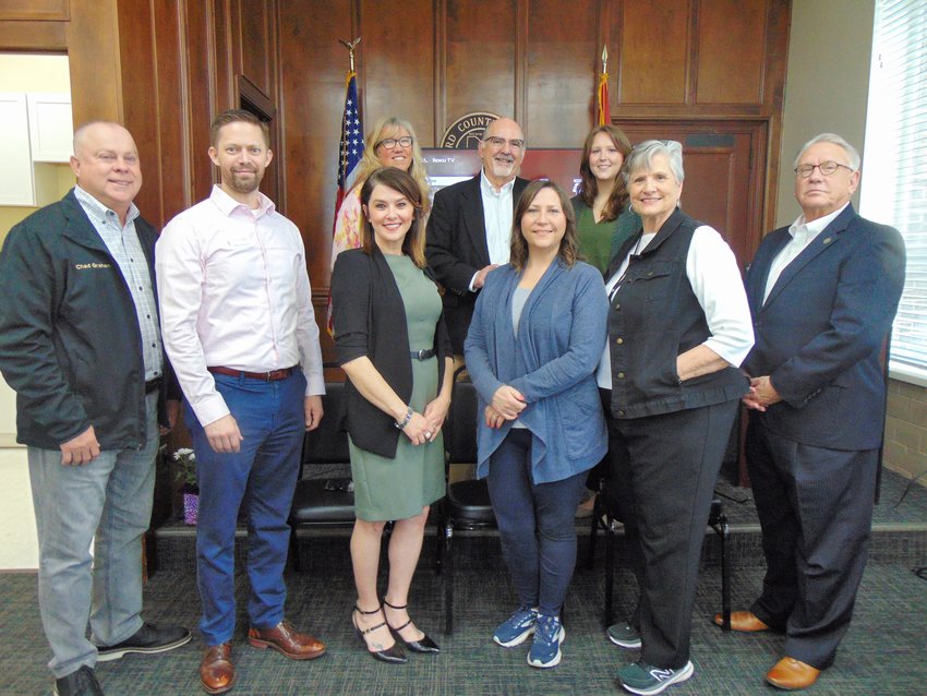 Back row, Tracy Strassner, Commissioner Greg Vick, and Turner Center program officer Rebecka Cronin. Front row, County Mayor Chad Graham, United Communications&rsquo; Brad Prickett, Kelly North, Hope Hohenwald CEO Tonya Woodward, Commissioner Sylvia Pinson, and Shelbyville Mayor Randy Carroll.
