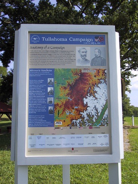 This is an example of the 28 kiosks used to designate important aspects of the Tullahoma Campaign. Due to more than 20 years in the elements it is time to replace or refurbish them. Donations are being accepted to help with the project